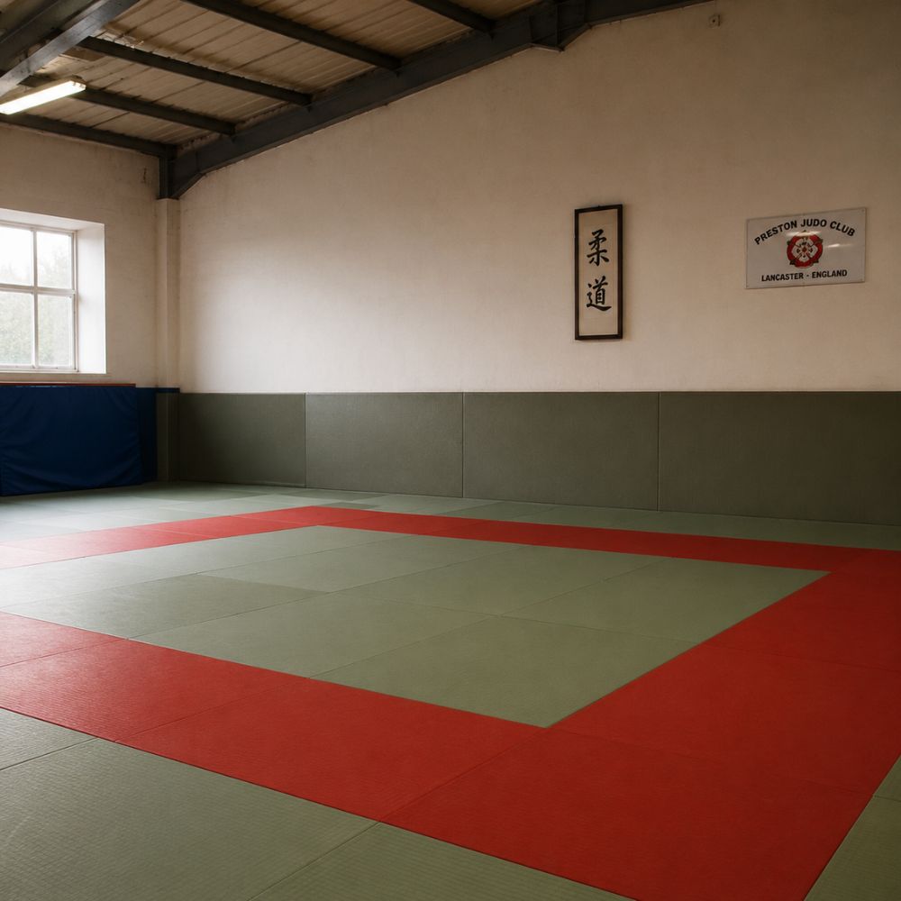 Judo club with red and green mats
