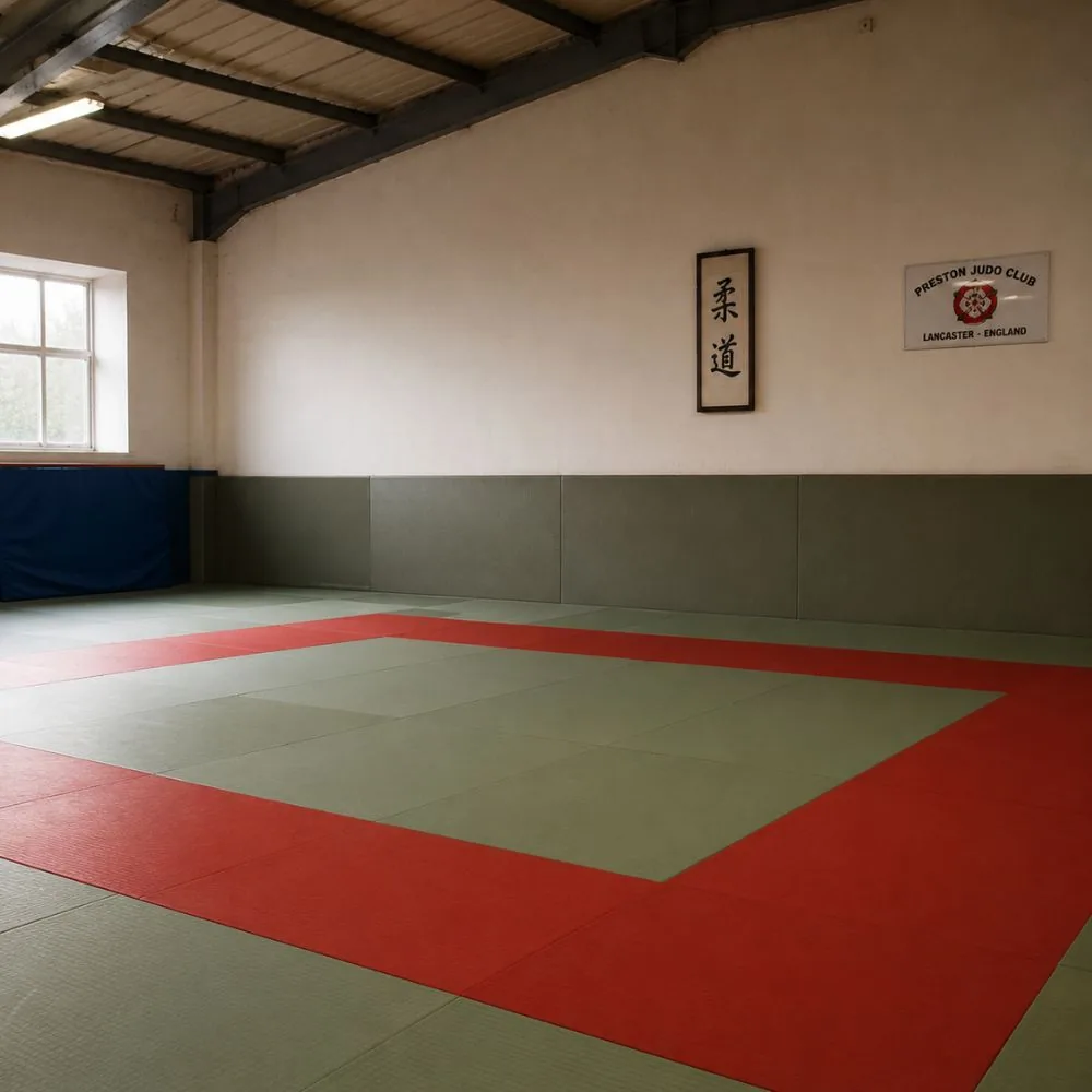 Judo club with red and green mats